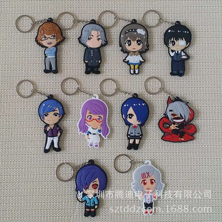 Tokio ghoul Anime carácter PVC colgantes llavero doble cara suave silicona para llaves bolso encanto llavero joyería kid Toy regalo