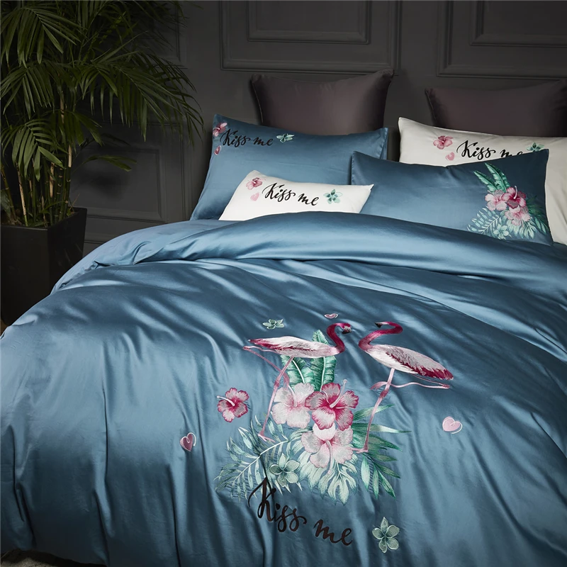 4pcs Gray Blue White Black Luxury Royal Bedding Set Queen King