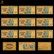 10 sztuk/partia kolorowe Zimbabwe 100 bilionów złota dolar pieniądze czystego złota 999 waluta banknotów papierowych