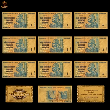 

10pcs/lot Colorful Zimbabwe 100 Trillion Gold Dollar Money Pure Gold 999 Currency Paper Banknote Collections