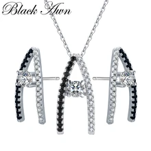 [BLACK AWN] классические 925 пробы серебряные Ювелирные наборы для помолвки с буквой "А" женский набор ожерелье кулон серьги Z003