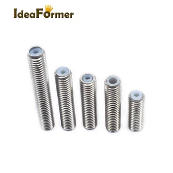 

5Pcs 3D Printer MK8 Stainless Steel Throat Heat Break M6*18/26/30/40mm With PTFE Tube for MK8 Extruder 1.75/3.00mm filament.