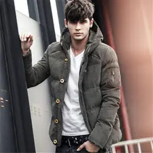 Зимнее вельветовое пальто для молодых мужчин, короткий размер, хлопковая утолщенная куртка с капюшоном, тонкая куртка для студентов