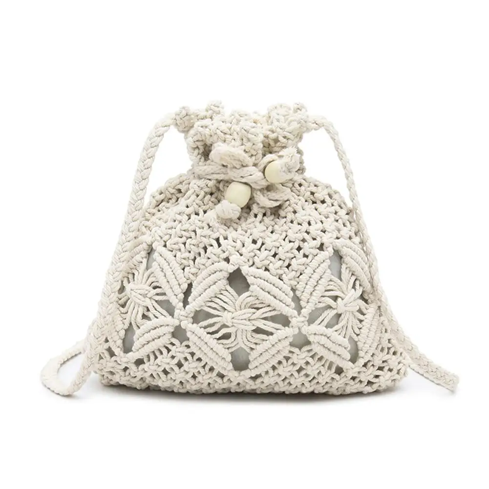 

Rope Woven bag Rhombic Design Elegant Hollow Cross-body Bucket Bag Drawstring Handbag Holiday Leisure Beach Handbag
