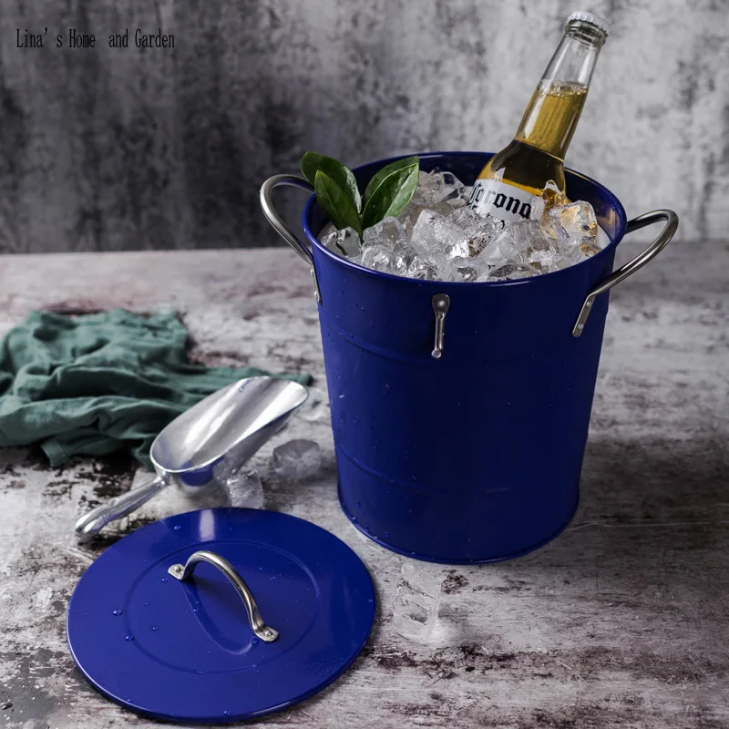 

varnish painting modern Stainless steel ice bucket with lid and scoop