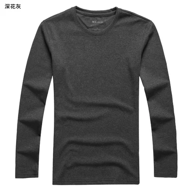 Мужская Осенняя утолщенная теплая хлопковая футболка с длинным рукавом и круглым вырезом, Мужская эластичная Повседневная Однотонная футболка T916 - Цвет: dark flower grey