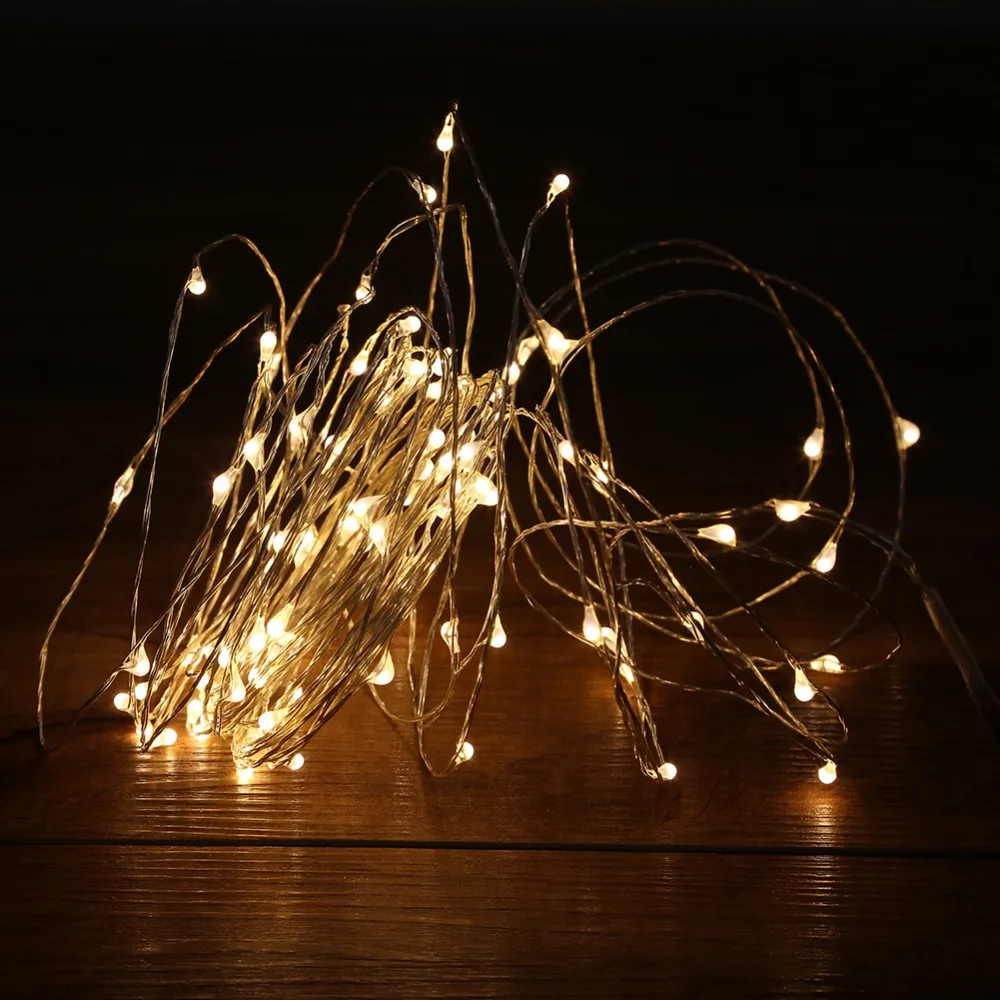 10m 100led Led String Lights Outdoor Christmas Fairy Warm 10m 100led Led String Lights Outdoor Christmas Fairy Warm White Silver Wire Starry Dc 12v Wedding Decoration