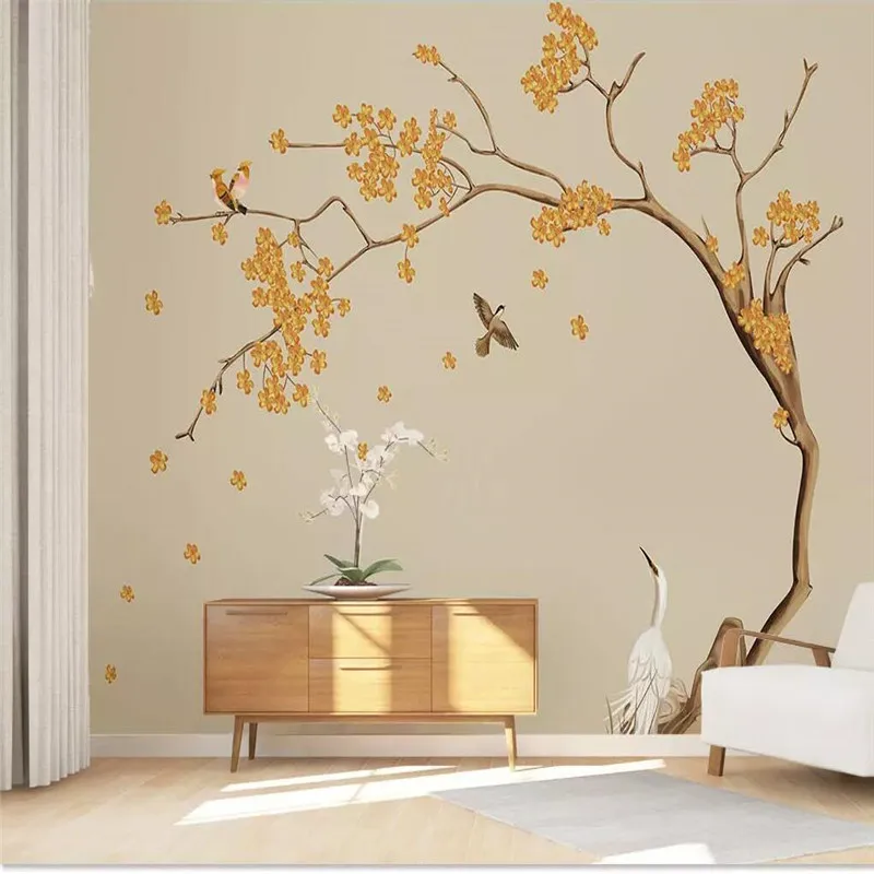 Custom Mural Wallpaper Artistic Osmanthus Tree Hd Hand-painted Flowers and Birds Background Wall