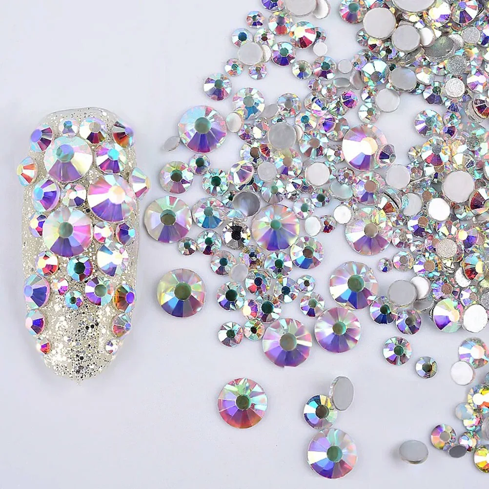 1440 шт. Crystal AB Круглый Nail Книги по искусству Стразы смешанные плоские задние части