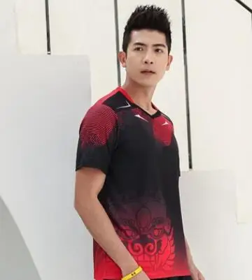 Men RED Shirt Рубашка для бадминтона Мужская/Женская, трикотажные изделия для настольного тенниса, теннисная футболка, дышащая спортивная форма с отложным воротником для пинг-понга из Джерси - Цвет: Men RED Shirt
