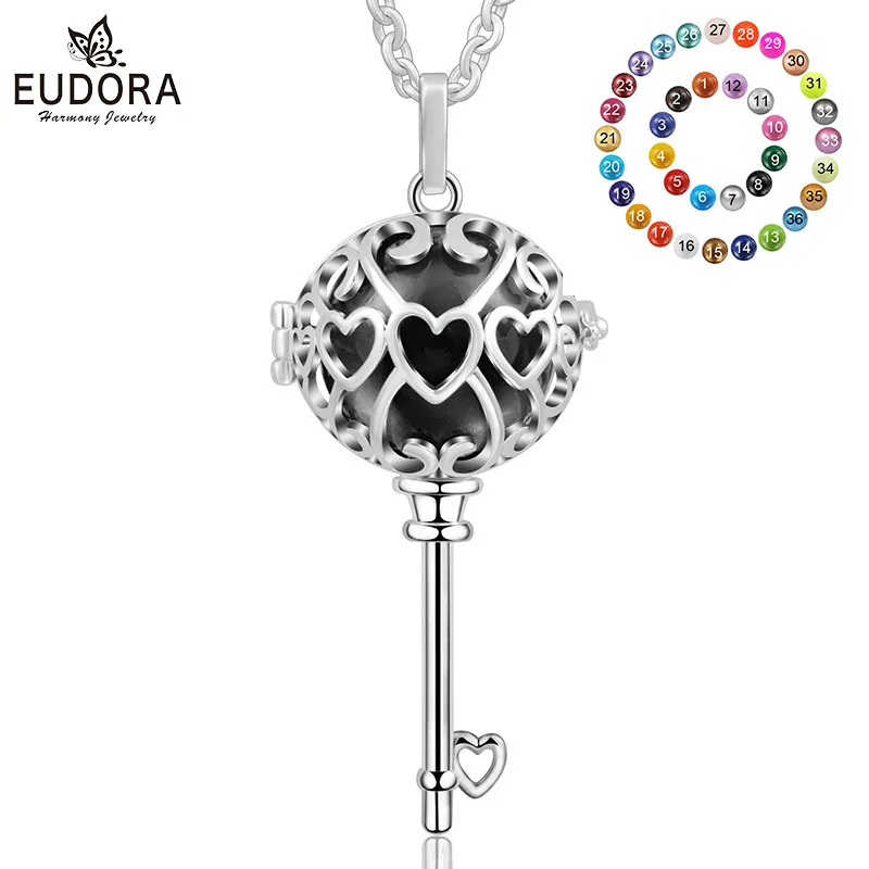 Eudora покрытый серебром 18 мм ключ мексиканский кулон бола Ожерелье бола музыкальная клетка для беременных подвеска с цепочкой для женщин хорошее ювелирное изделие K234N18