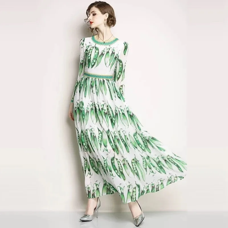 

Pea Printing Dress Women robe longue femme ete sukienka 2019 Woman Summer Dresses Casual party Dress Ladies Elegant Vestidos
