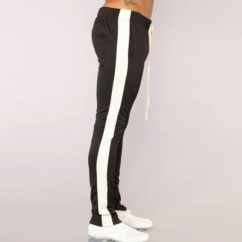 Fashion Striped Solid Pants Men Skinny Drawstring Long Trousers Men Casual Sport Streetwear Breathable Slim Gay Joggers Men