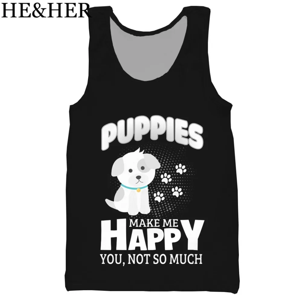 Puppies make me happy/Топ унисекс с 3D принтом, модный крутой летний топ на бретелях для мужчин, женские топы, топ на бретелях