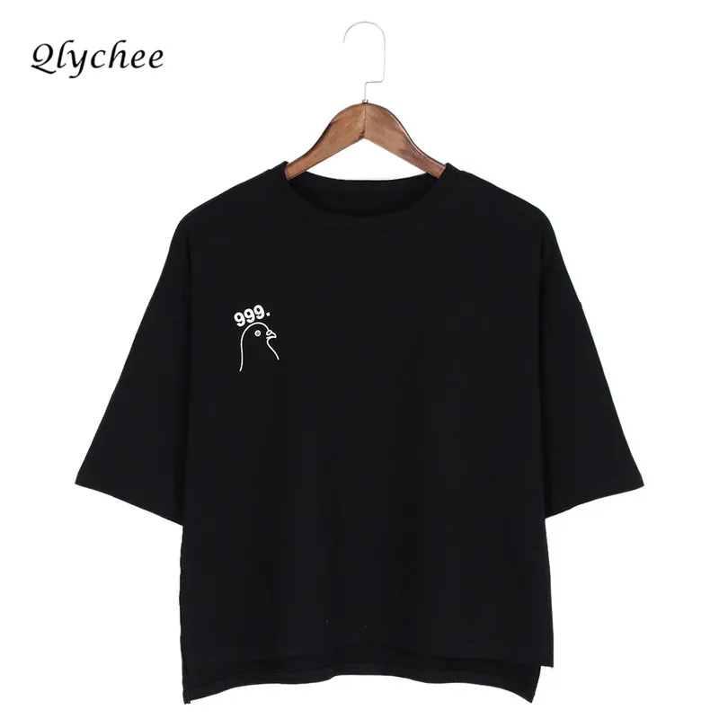 Qlychee летняя повседневная женская обувь Футболка короткий рукав голубь письмо