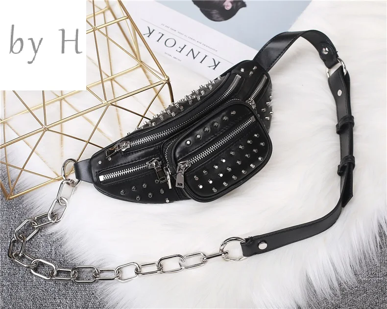 

by H new arrival big capacity rivet chest bags for Women Man Genuine Leather Adjustable Strap Large Zippered handbags