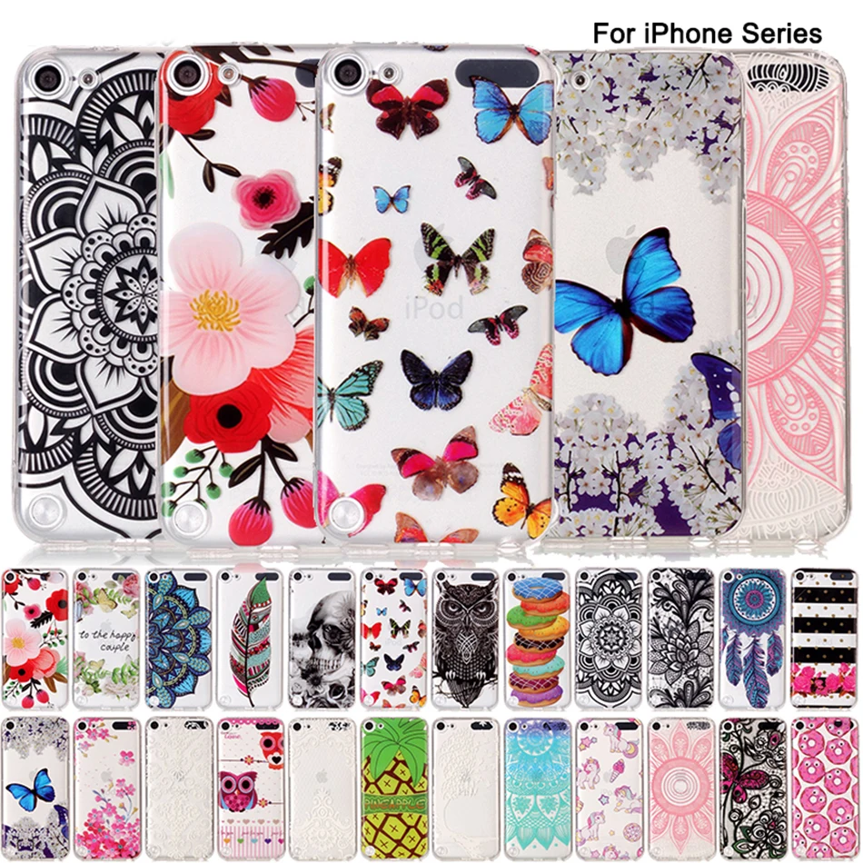 Soft TPU Butterfly Flower Patterned For iPod Touch 5 6 Clear Silicone