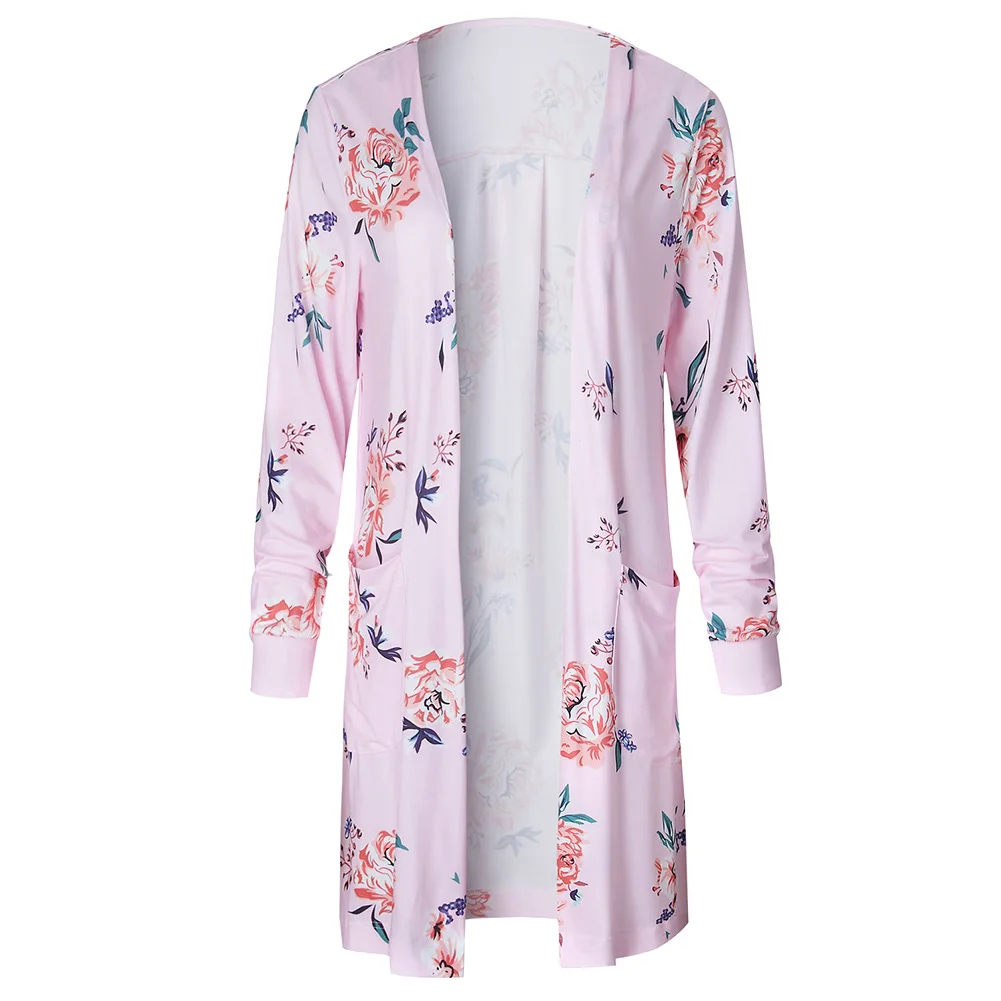 

Long Sleeve Cardigan Tops Jacket Floral Plus Size Ladies Loose Casual