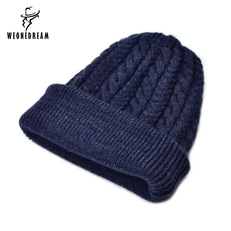 

Russian Knitted Wool Hats for Men Solid Color Winter Warm Caps Casual Cap Twisted Knit Men Thicken Beanie Hat