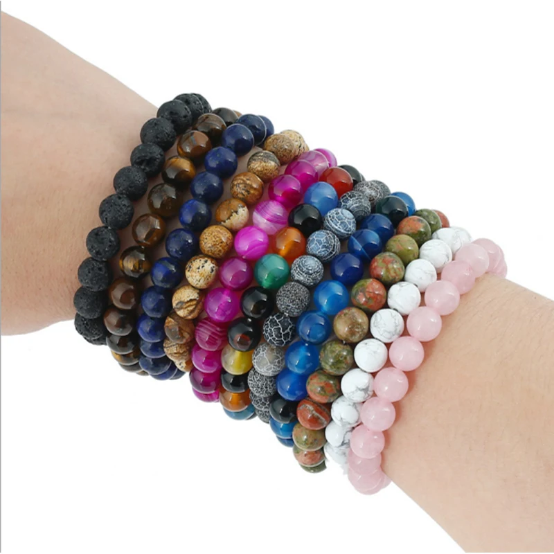 

Canifu 8mm Tourmaline Celestite Lava Tiger Eye Round Beads Stretch Bracelet Natural Stone Bracelets