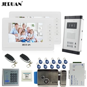 

JERUAN 7" TFT Video Intercom Door Phone System kit 2 Monitor 1 HD Camera RFID Access Control 2 remote control For 2 Household