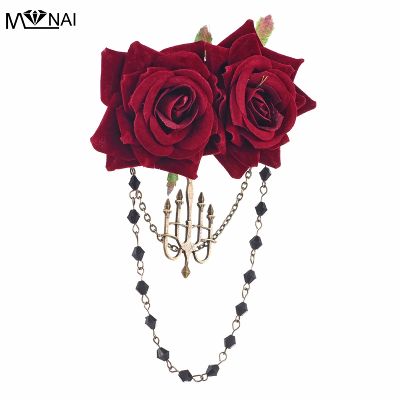 

New Trendy Fashion Handmade Rose Floral Beaded Chain Hair Clip Gothic Lolita Hairpin Headdress Headband KC Lolita Japanese Girls