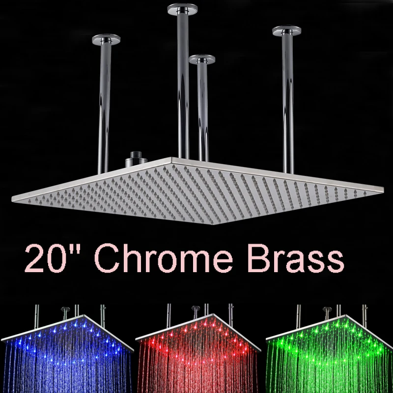 LED Huge 20" Ceiling Mounted Shower Head Square Rainfall Top Shower