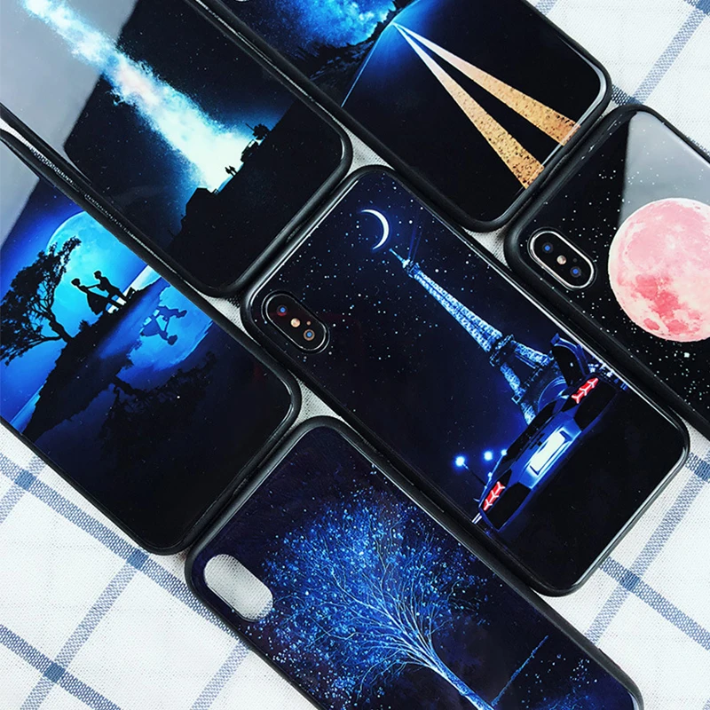 Luminous Glass Mobile Phone Case For Samsung Galaxy S8 Plus Fitted Cover Protective Shell Luxury |