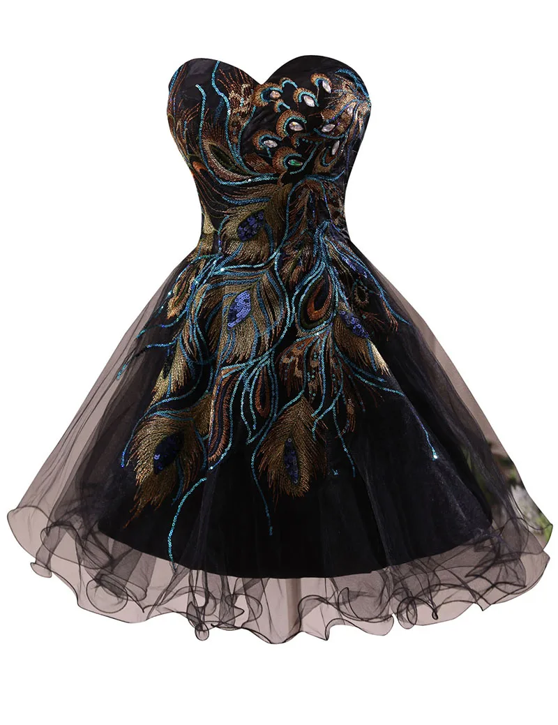 169 2017 New Peacock Lace Royal Blue Black Short Prom Dress Cheap Homecoming Graduation Dress (14)