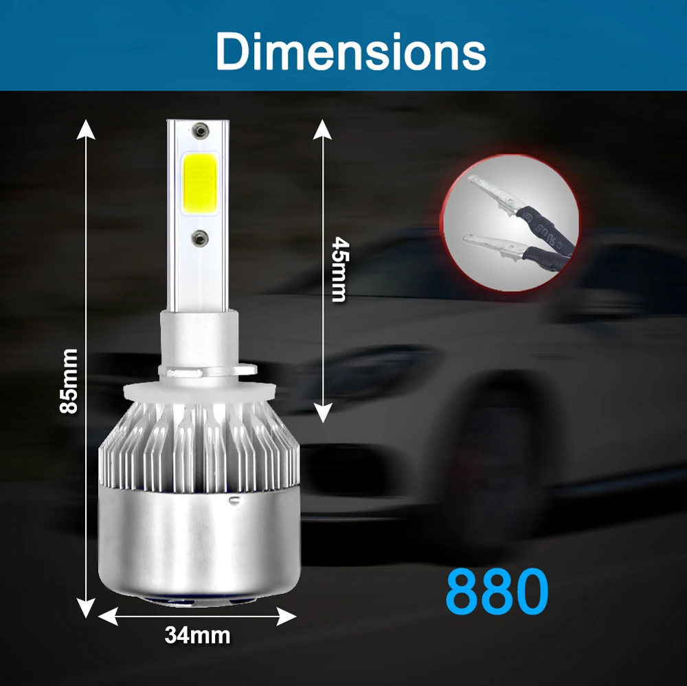 AICARKAS Светодиодные автолампы серия С6- 36W 4000LM 6000K с Чипом СОВ.Цоколь LED Лампа Н4 Ближний/Дальний свет Так Же Лампы с Цоколем H1 H3 LED H7 Светодиоды H11 880/881(Н27) 9005(HB3) 9006(HB4) 12V 24V