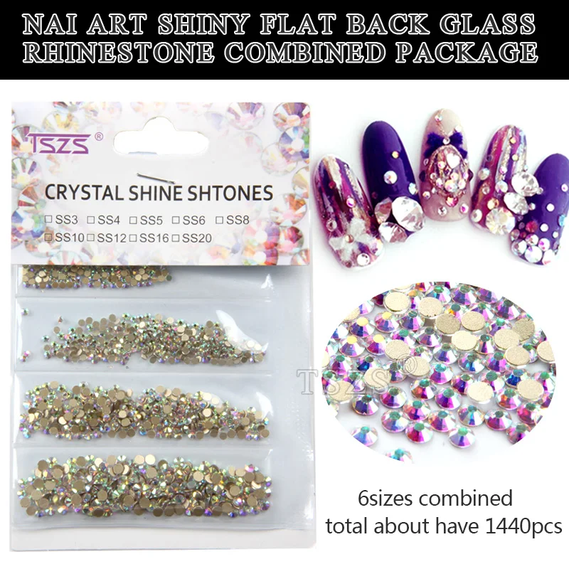 

1bag/lot Mixed Size Flat Back Rhinestone Decoration SS3-SS10 Nail Art DIY 3D Glitter Diamante Crystal Gem