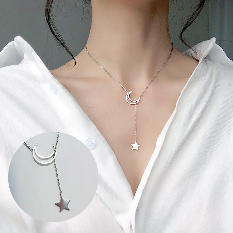 Moon and stars Модные крошечные изысканные ожерелья для женщин, ювелирные изделия, многослойные подвески с Луной и звездой, серебряный цвет, колье с крестом, этнический подарок для девушки - Окраска металла: Moon and stars