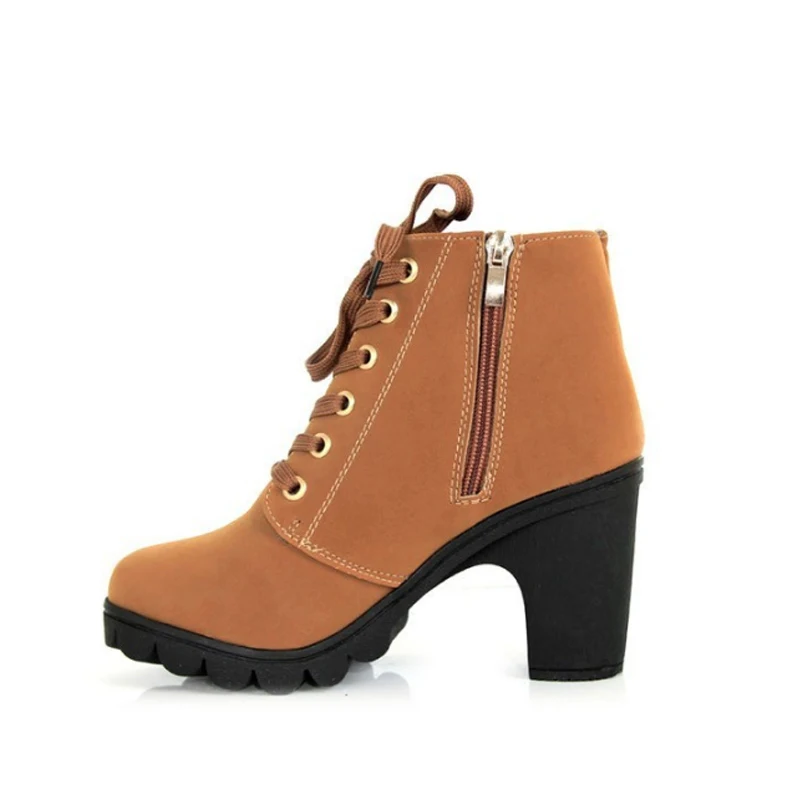 Cena HIBISMIX damskie szpilki botki 2019 damskie jesienne zimowe zasznurować Zip buty na platformie moda PU skórzane buty 1133