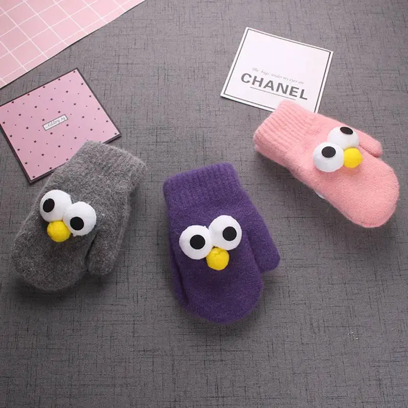 Cute Big Eyes Baby Gloves Autumn Winter Plush Mittens 3-10 Years old Children Warm Gloves New Style Boys Girls Creative Gift