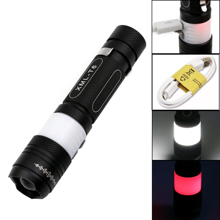 

LED Flashlight USB Rechargeable Powerful T6 torch Side COB Light design Flashlight WorkLight Camping Lamp Lanterna USB charger