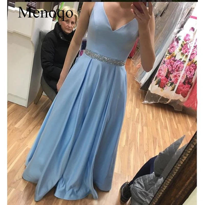 

2019 Elegant Evening Dress A Line V Neck Satin Floor Length Formal Party Dress