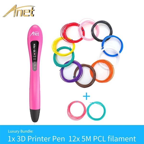 Anet 3d Drawing Pen 1.75mm PCL Filament DIY LED Indicators Low Temperature 3D Pen Printing Pen filament refills for kid Pen 3d - Цвет: Pink pen add 12rolls