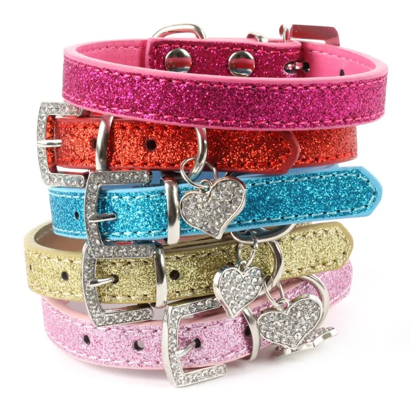

Dog Collar Bling Crystal Pendant Leather Pet Dog Collars Puppy Cat Choker Necklaces