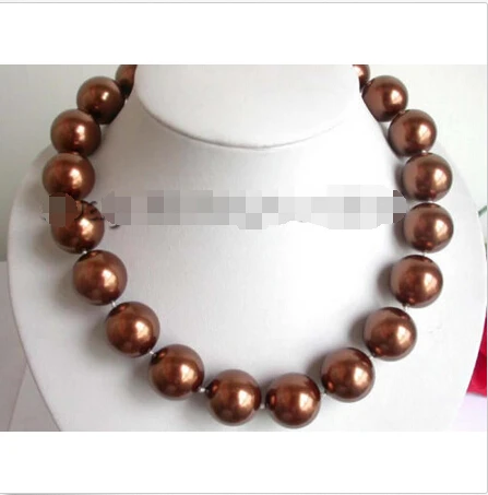 

HUGE!Natural 20mm Coffee Round Shell Pearl Necklace! ^^^@^Noble style Natural Fine jewe FREE SHIPPING