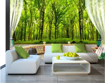 

3d room wallpaper custom mural non-woven wall sticker Green forest scenery outside window painting photo 3d wall mural wallpaper