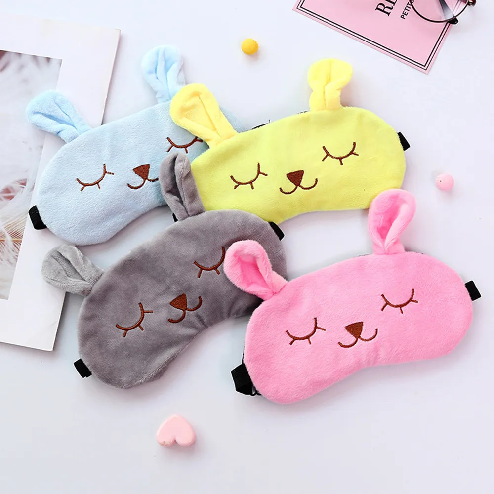 

1PC Cute Cartoon Eye Mask Travel Sleep Adjustable Elastic Strap Plush Cute Sleeping Rabbit Eye Mask Bag Eye Cover Sleep Eyeshade