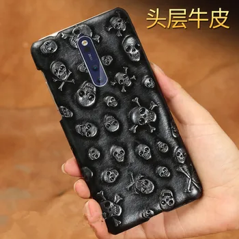 

Skull patterm genuine leather hard cover for Nokia 8 leather cover for Nokia 8 phone case free shipping