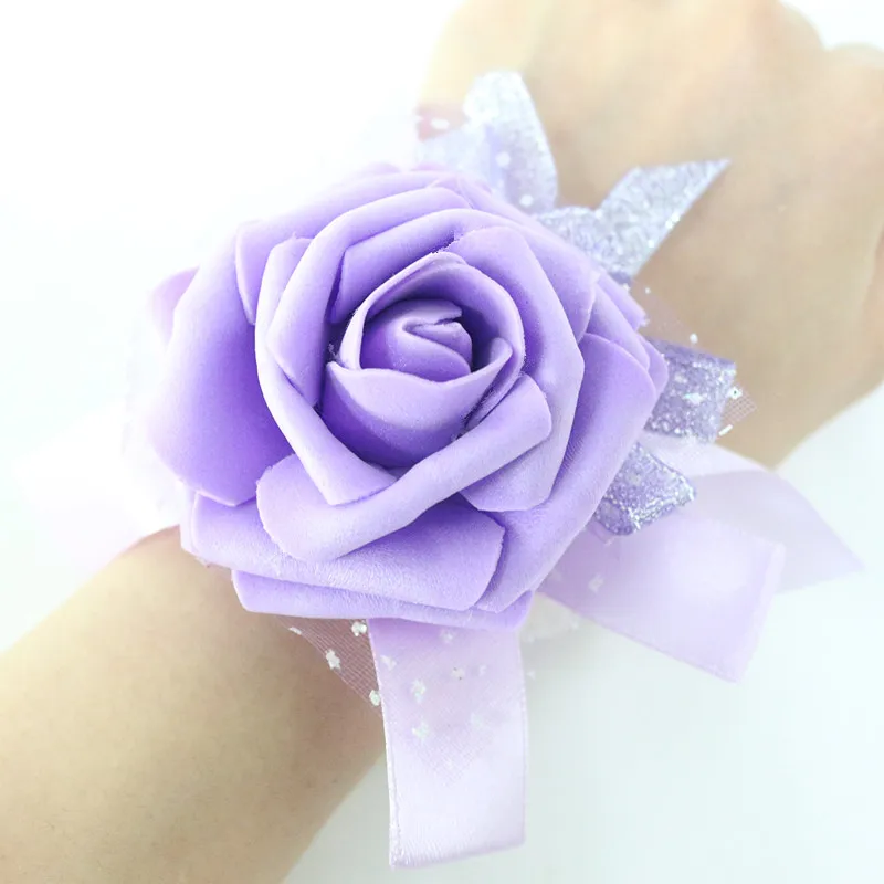  Flone Artificial Rose Flower Wedding Wrist Flower Hot Pink Bridesmaid Silk Corsage Hand Flowers Wedding Party Decor Floral (5)