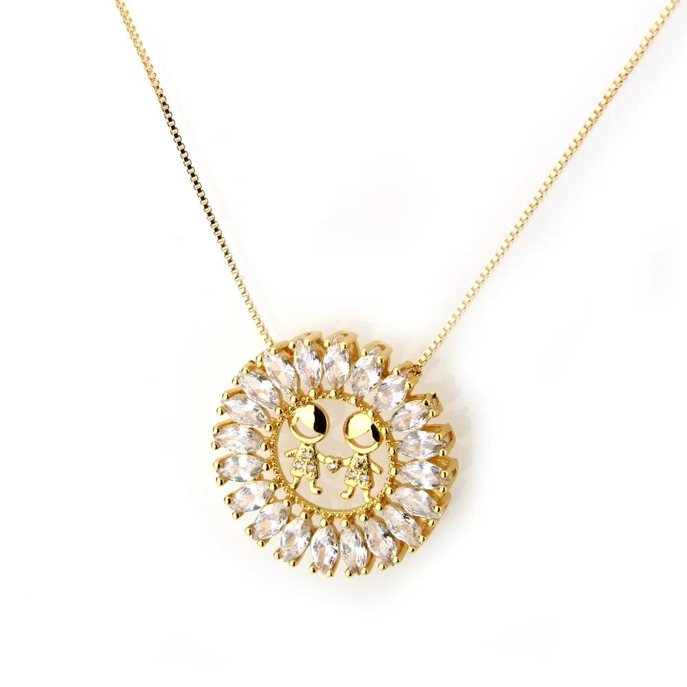 

Two Boys Cubic Zirconia Necklace 2 Color Diameter 2.7cm Copper Round Pendant MOLINUO