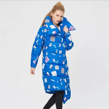 

High Quality Winter Coat Women 2019 New Fashion Winter Jacket Women Irregular Printing White Duck Down Parka Thicken Warm Jacket