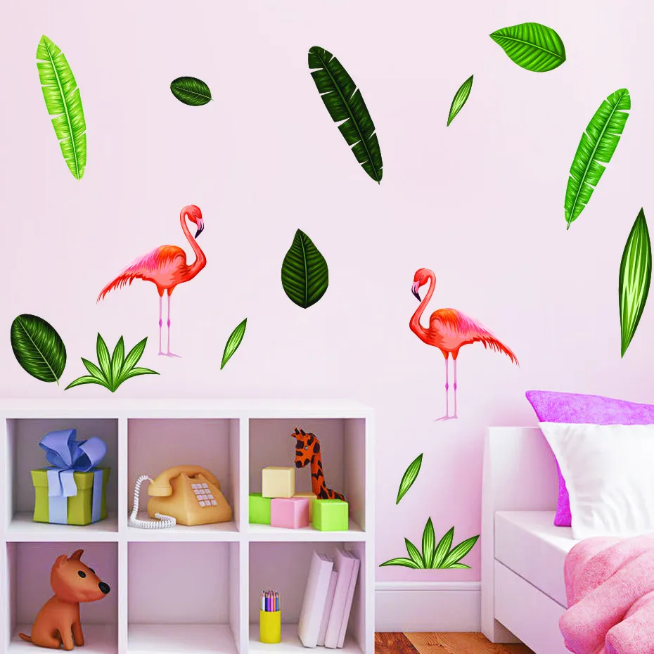 Elegant Flamingo on the grass Wall Decals Children's Kids Girl Art Vinyls Stickers Room Bedroom Home Decorative Wallpaper Mural (4)