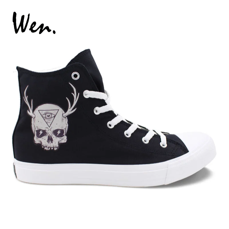 Wen Fashion Skull Shoes Deer Horn Original Design Strappy Canvas