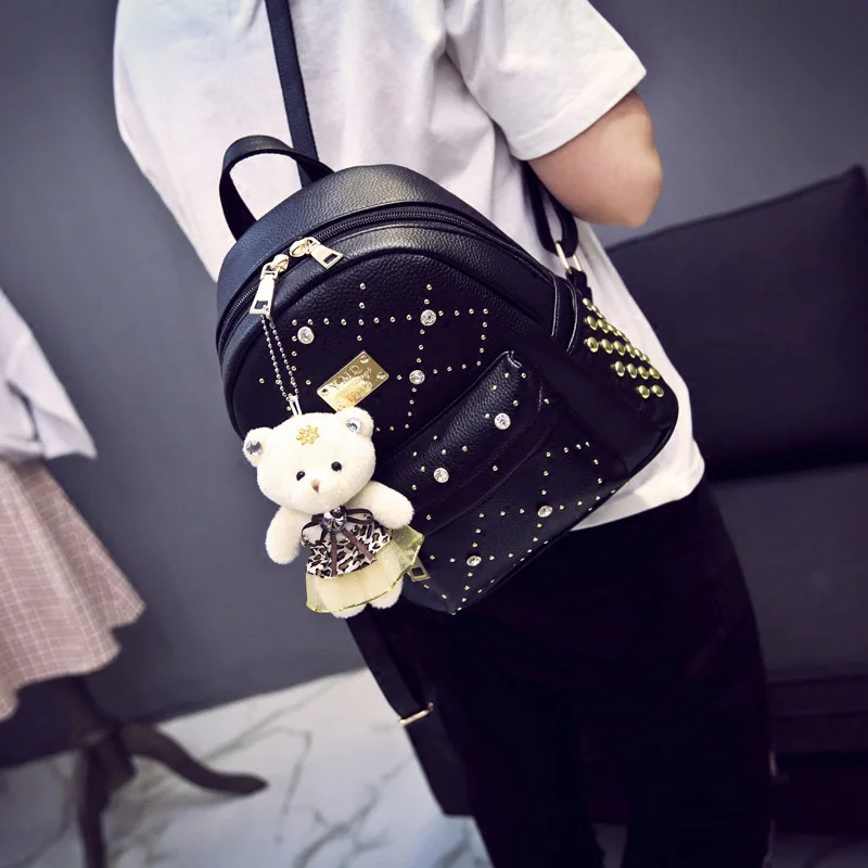 

2017 New Women Backpack Fashion Rivet Schoolbag for Teenage Girl Small Travel PU Leather Backpack rucksack Mochila XD3753