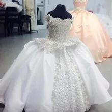 Белое платье с цветочным узором для девочек; бальное платье принцессы с жемчужинами на шнуровке; детское платье на День рождения; платье для первого причастия; Индивидуальный заказ