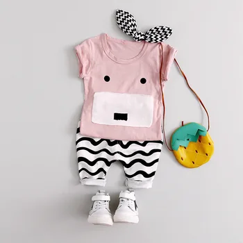 

hot baby boys clothing set top+wave striped pants 2pcs kids girl's clothes suit t-shirt&shorts summer fashion cartoon pig Y1